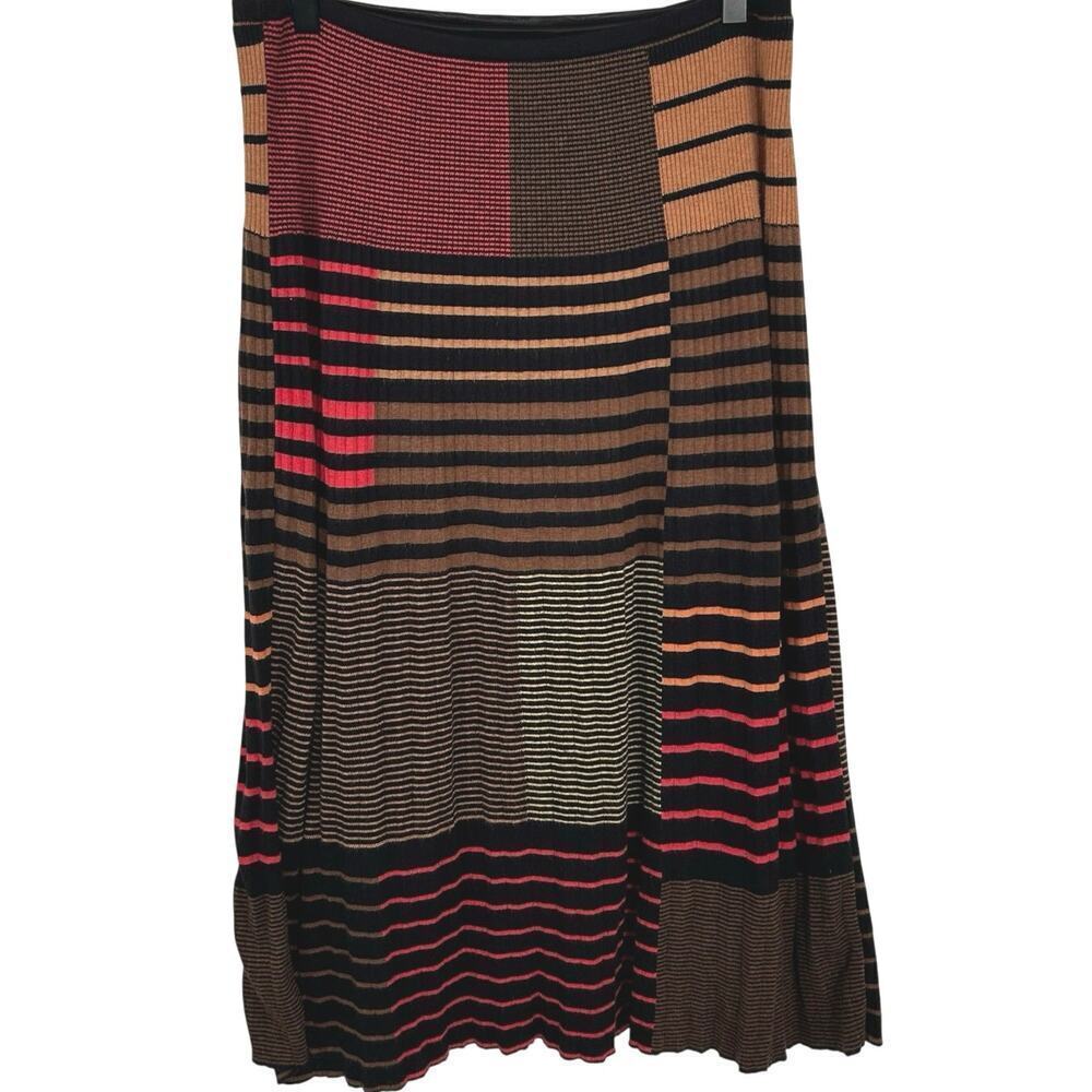 Zozo Pleated Knit Midi Skirt Academia Preppy Fall Neutral Striped Women Medium